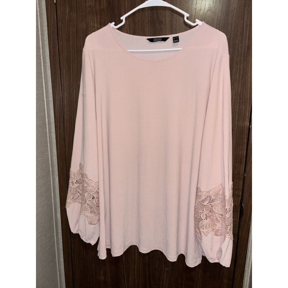 Dennis Basso Floral Lace Trim Crepe Pink Blouse Size XL NWOT